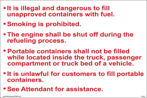 [D-815B] D-815B Fueling Instruction Decal - It is Illegal...