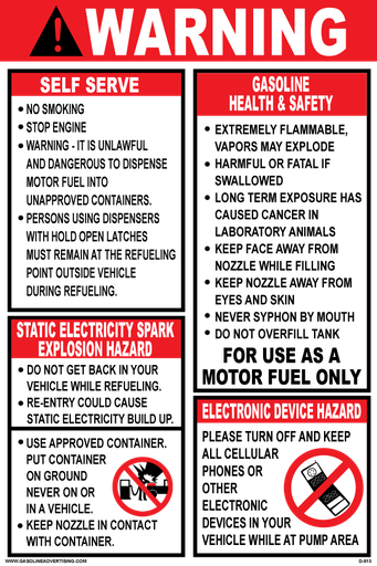 [D-813] D-813 Fueling Instruction Decal - WARNING...SELF SERVE