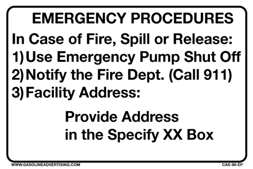 CAS-96-EP - 9" x 6" - "EMERGENCY PROCEDURE IN CASE OF FIRE...."