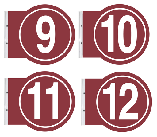 [PS10-0912STW-SET] 10" ROUND PUMP #'s - Powdercoated Burgundy with White #'s 9 - 12 per set