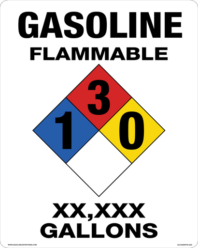 AS-2430NFPA-GAS - 24"W x 30"H  GASOLINE FLAMMABLE GALLONS with NFPA Diamond Color Code - Black on White Aluminum Sign