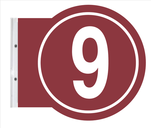 [PS10-09STW] 10" ROUND PUMP #'s - Powdercoated Burgundy with White #'s 9 on both sides