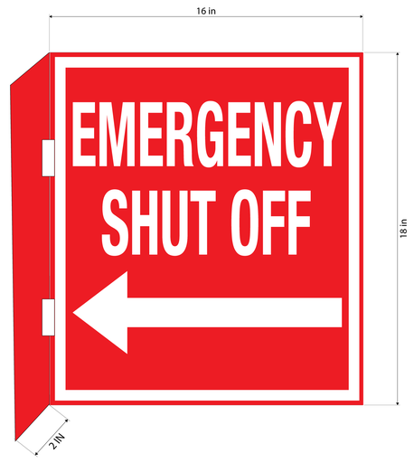 [CBS25-02WR] CBS25-02WR 18"w x 18"h "EMERGENCY SHUT OFF" with arrow and with 2" bent bracket with 2ea 52" clamps - White letters on Red background aluminum Sign - double-sided
