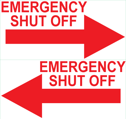 [CVL03-01] CVL03-01 - Size per decal 6"W X 2.875"H - EMERGENCY SHUT OFF with Left and Right ARROW Clear Decal (Set of 2)