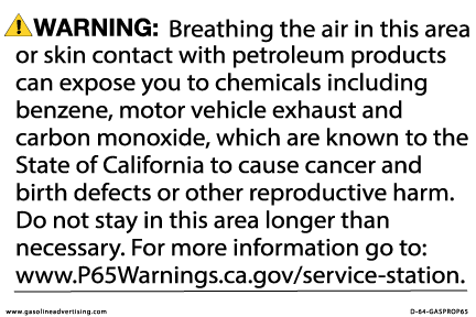 [D-64-GASPROP65] D-64-GASPROP65 - 6"W X 4"H - Prop65 Warning - Black on White Decal