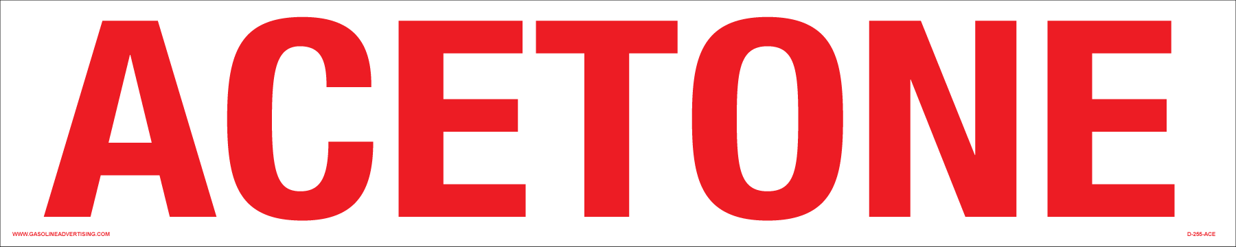 D-255-ACE - 25" x 5" Decal - Acetone - Red letters on White background