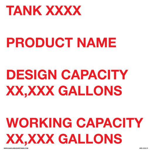 [HPD-1212-TI] HPD-1212-TI - 12" x 12" 3M Laminated Decal - TANK INFO PRODUCT NAME DESIGN AND WORKING CAPACITY