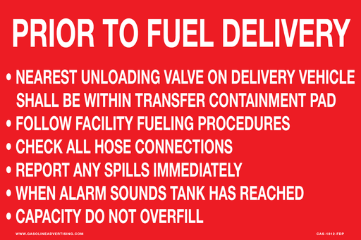 [CAS-1812-FDP] CAS-1812-FDP - 18" x 12" Aluminum Sign - Prior to Fuel Delivery