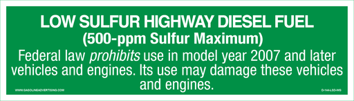 [D-144-LSD-WG] D-144-LSD-WG - 14"W X 4"H - LOW SULFUR DIESEL Decal