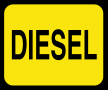 [D-20-DSL] D-20-DSL - 3" x 2.5" "DIESEL" Black on Yellow Decal