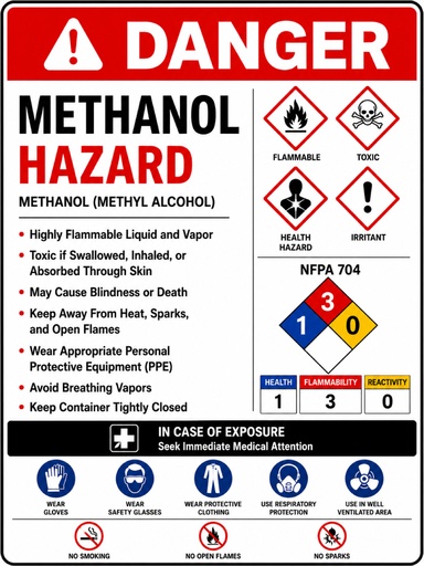 [CAS-1612-MHS] CAS-1612-MHS - 16"W X 12.0"H - Methanol Hazard - Aluminum Sign