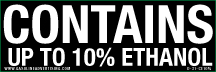 [D-31-CE10%] D-31-CE10% 3" X 1" "CONTAINS UP TO 10% ETHANOL" White letters on Black background