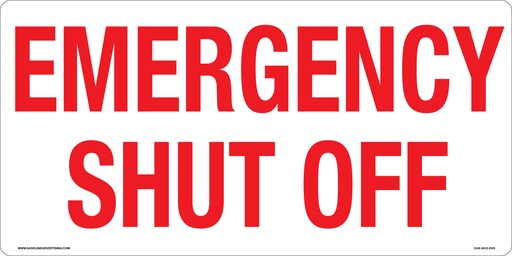 [CAS-2412-ESO] 24" X 12" "EMERGENCY SHUT OFF" 4" high letters Red on White background Aluminum
