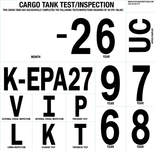 [CVD-26-99-CTTI] 9.25"w x 9"h - Cargo Tank Test/Inspection Visual K-EPA27  Black letters on White background