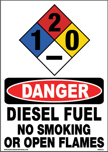 [CAS22-01] CAS22-01 - 10"w x 14"h "DANGER DIESEL FUEL NO SMOKING NO OPEN FLAMES" with NFPA diamond for Diesel - 1-2-0 , White Foam Core Aluminum