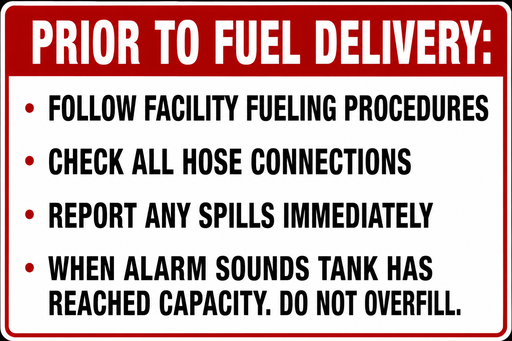 [CAS-2416-PTFD] CAS-2416-PTFD - 24"W X 16"H - Prior To Fuel Delivery Sign - Red / Black on White Aluminum
