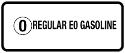 [CAS-42-RE0GAS] 3.5" X 1.5" - REGULAR E0 GASOLINE - with a .10" hole on the left center Black on White Background, Foam Core Aluminum