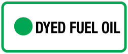 [CAS-42-DFO] 3.5" X 1.5" - DYED FUEL OIL - with a .10" hole on the left center Green and Black on White Background, Foam Core Aluminum
