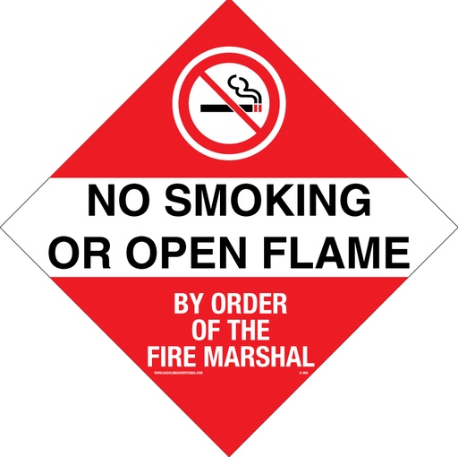 [D-965] D-965 9" x 9" - No Smoking Or Open Flame - By Order of the Fire Marshall - White/Black on Red background Decal