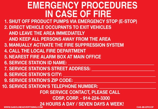 [CAS-86-EPICOF] CAS-86-EPICOF  - 8"W X 5.5"H - EMERGENCY PROCEDURE IN CASE OF FIRE.... - Aluminum Sign